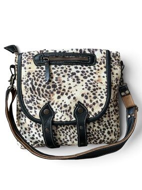 Hopofly NWT Hijol Upcycled Canvas Leather Animal Woven Rug Crossbody Bag